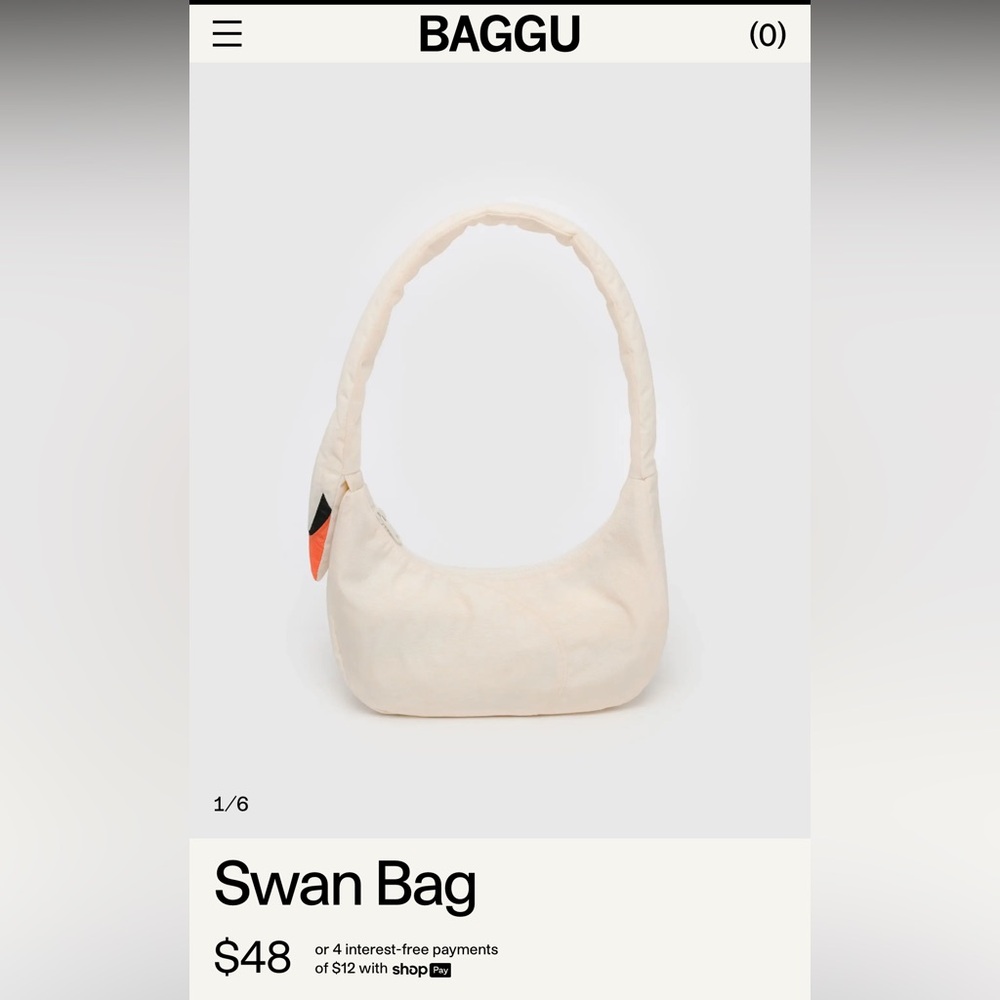 NWT BAGGU white cream swan shoulder bag purse